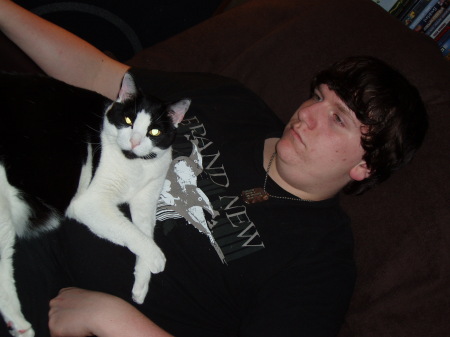 My youngest, Ryan, with his cat Laney