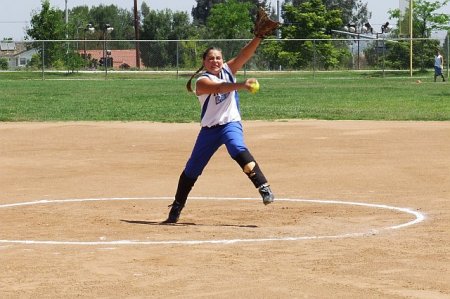 My youngest daughter pitching on the 2007 12U All Star Team