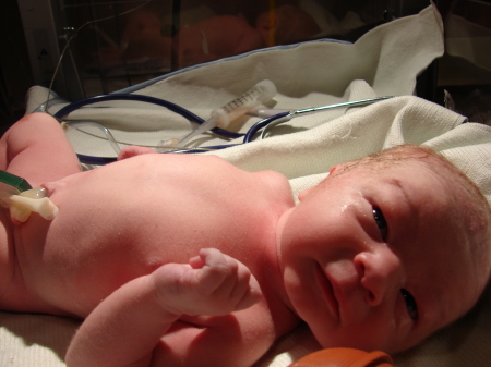 Our son, Elijah, barely an hour old!