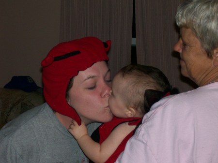 Mommy with Danica's lady bug hat on.