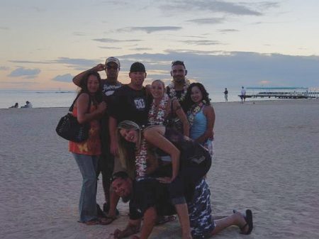 half the gang on wakiki beach