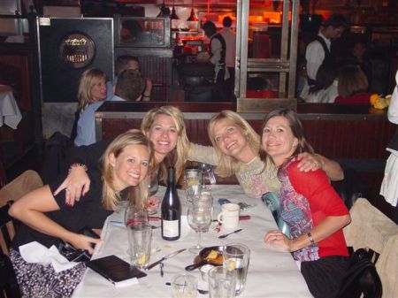 Still friends! Shannon (Shryne), me, Amy (Winslow) and Christy (Walker)!And Wine of course!