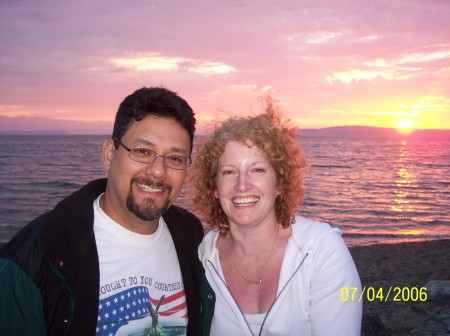 my wife geri and i in my father in laws back yard july 4th on whidbey island