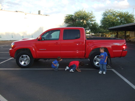 my boys inspecting the undercarriage