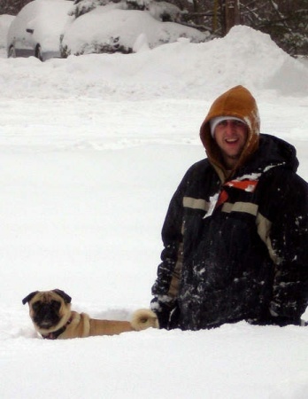 Wade and Puggles playing in the snow December 16, 2007