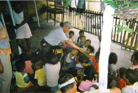 Jim working with children in Columbia