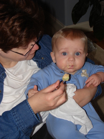 Eli trying out the "solid" foods!