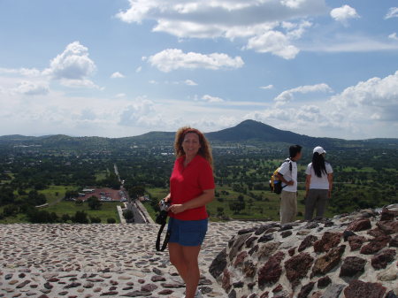 Mellissa on top of Aztec pyramid in Mexico
