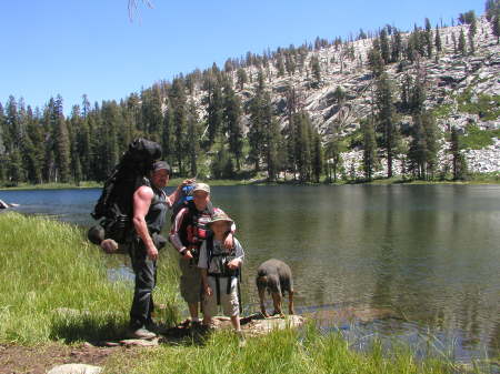 Boys backpacking into Weaver Lake