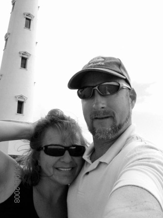 mark & lyne lighthouse in black and white