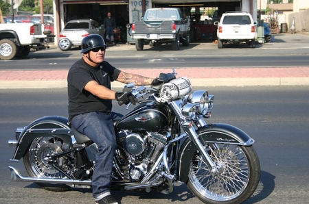 Mando on his Harley