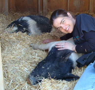 Me & pigs at Gentle Barn in CA