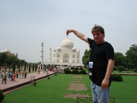 Me holding a large piece of marble in India
