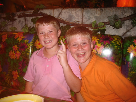 My boys acting silly at Rainforest Cafe