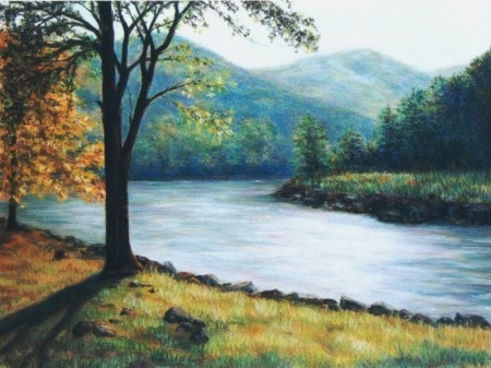 Sunlit Riverbend (pastel)