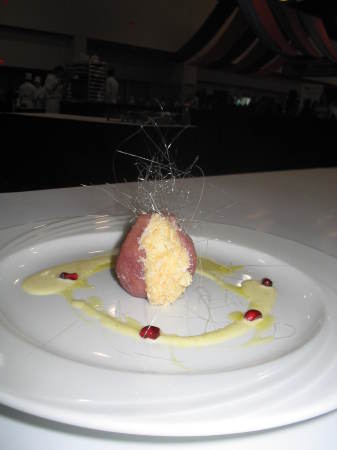 Merlot poached pear with Cresenza cheese