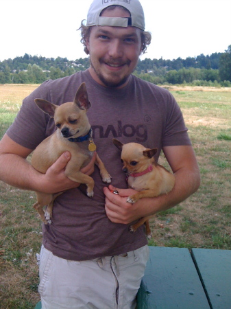 Ben and 2 of our dogs. Lucky and Smuckers