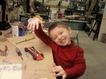 Tanner and his Pinewood Derby car