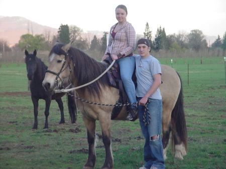 My son and his girlfriend (on my horse Bucky)