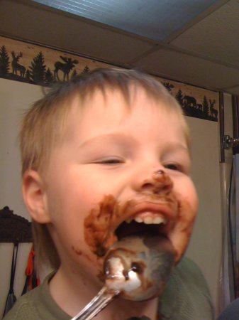 Andrew with brownie mixing spoon.