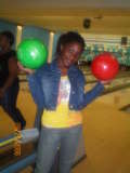 My oldest, Shannon bowling -- well, posing!