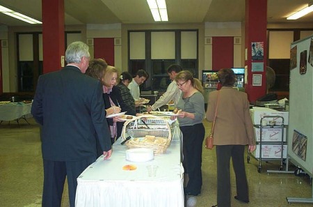 people are in line to get their food