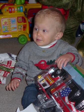 Ayden with his first fire truck