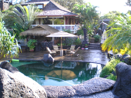 Son Ray's home, pool, Tiki Bar at back.