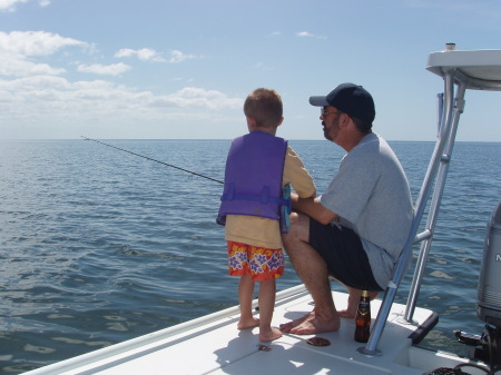 Nate and dad fishing the shallows