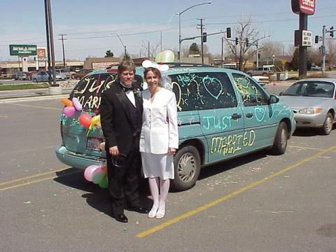 Our decorated wedding vehicle