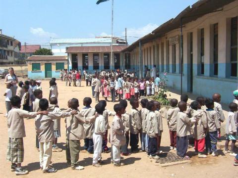 Malagasy Children waiting outside of school for their vaccinations