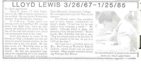Lloyd Lewis Obituary 1985