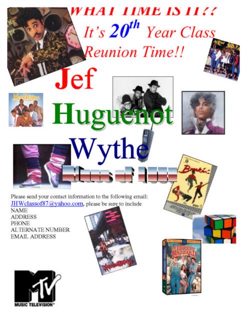Huguenot High School Class of 1987 Reunion - Class Reunion Flyer