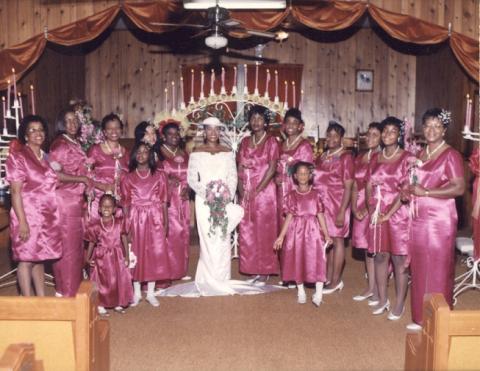 Loretta and Bride all female attendants at our wedding August, 5, 1995