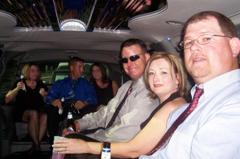 All the gang in the Limo