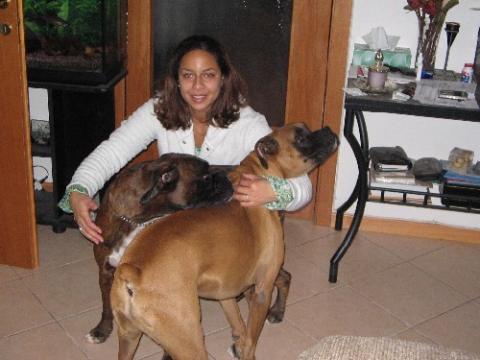 Leticia at Christmas with her boxers