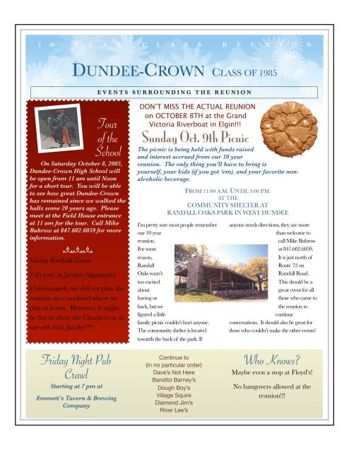 Dundee-Crown High School Class of 1985 Reunion - Weekend Info