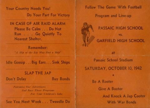 1942 Passaic vs. Garfield (front & back)