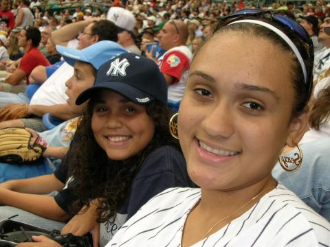 Girls at Yankee game