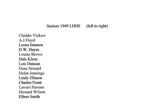 Names of 1949 Seniors