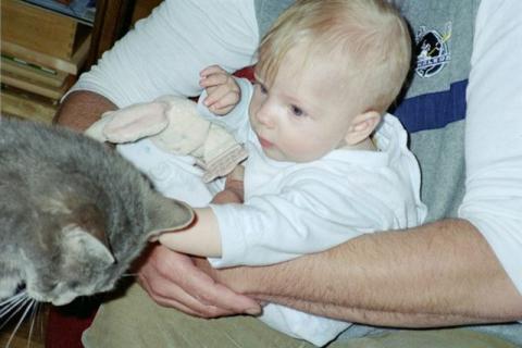 Johnny petting kitty