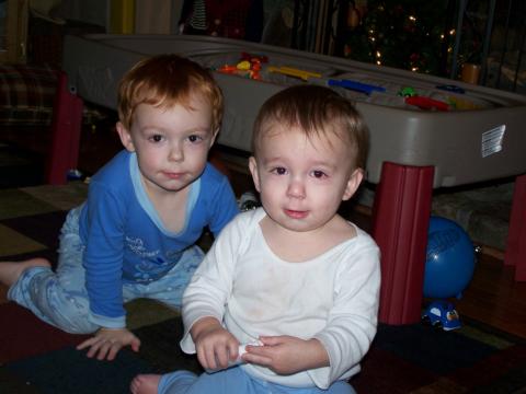 Brayden healthy and Camden a little sick