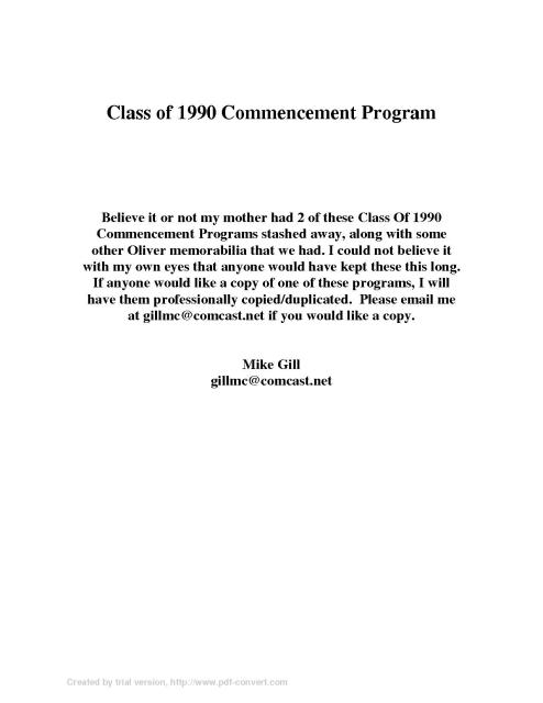 Class of 1990 Commencement Program
