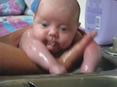 babies bath in kitchin sink