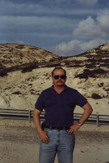 1999 Mike against Cypriot Scenery on the road to Paphos