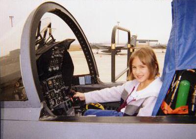 Samantha in the cockpit of an F-15 Eagle