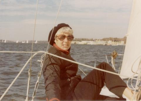 old photo of my mom on boat