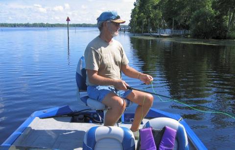 Jim Batts fishing for bass, July 2005