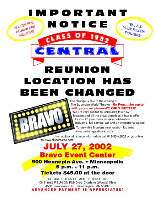 Central High School Class of 1982 Reunion - INVITATION