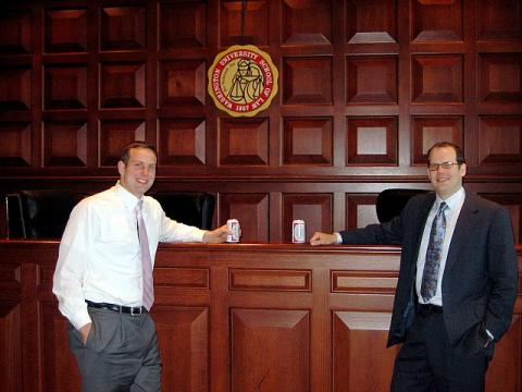 Inside moot courtroom...Budweisers in hand.